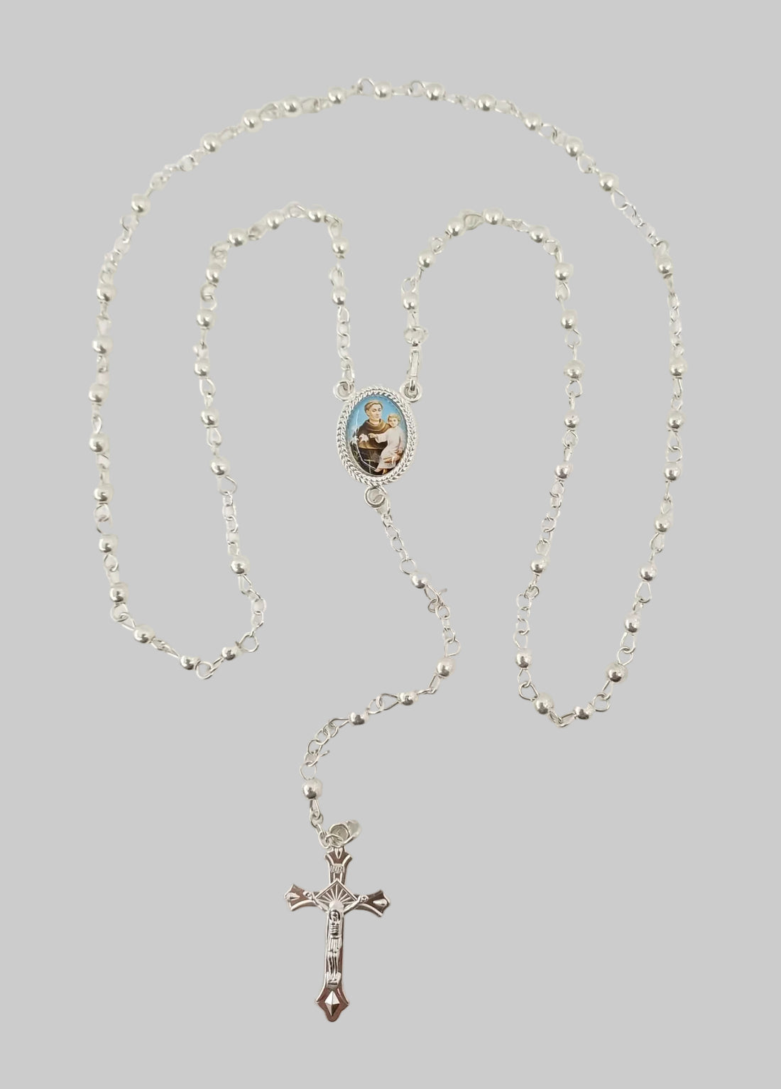 Rosario con grani color argento