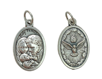 Medaglia Sacra Famiglia/Spirito Santo in zama color argento