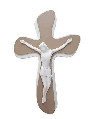 Croce in legno tortora e bianco