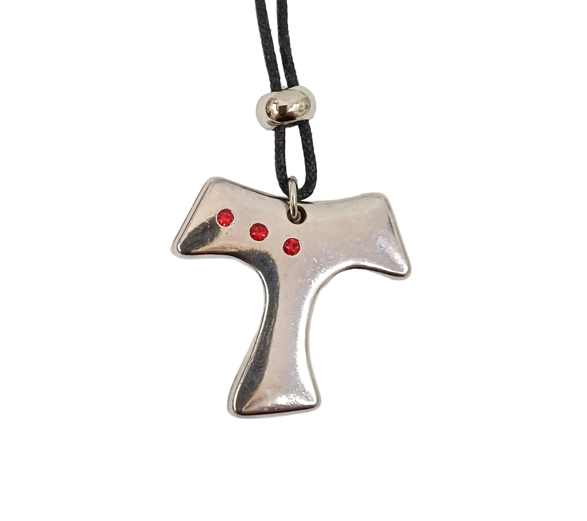 Collana cordoncino con ciondolo Tau in acciaio e strass