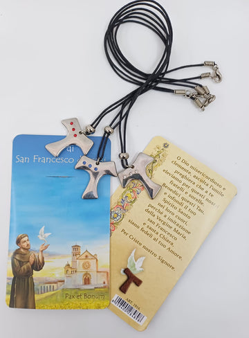 Collana cordoncino con ciondolo Tau in acciaio e strass