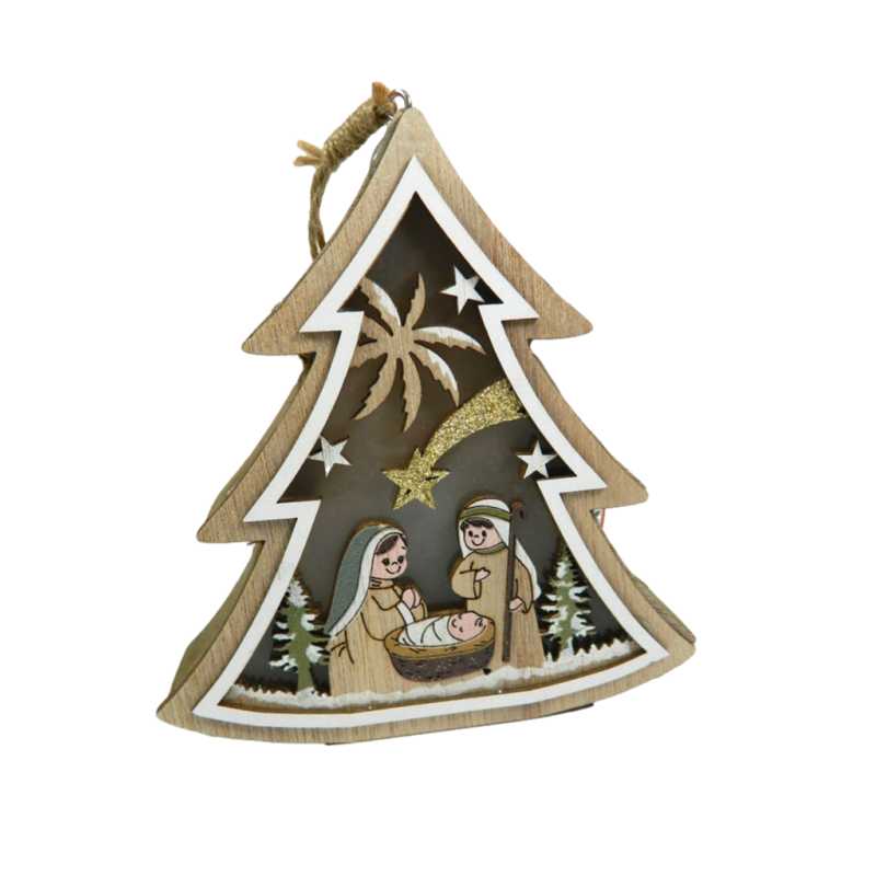 Albero legno con natività e luce led