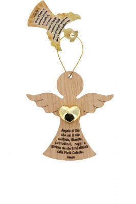 Angelo in legno cuore d'oro