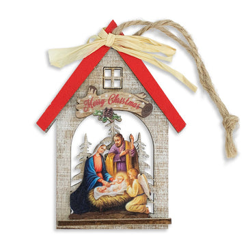 casetta legno appendino con natività