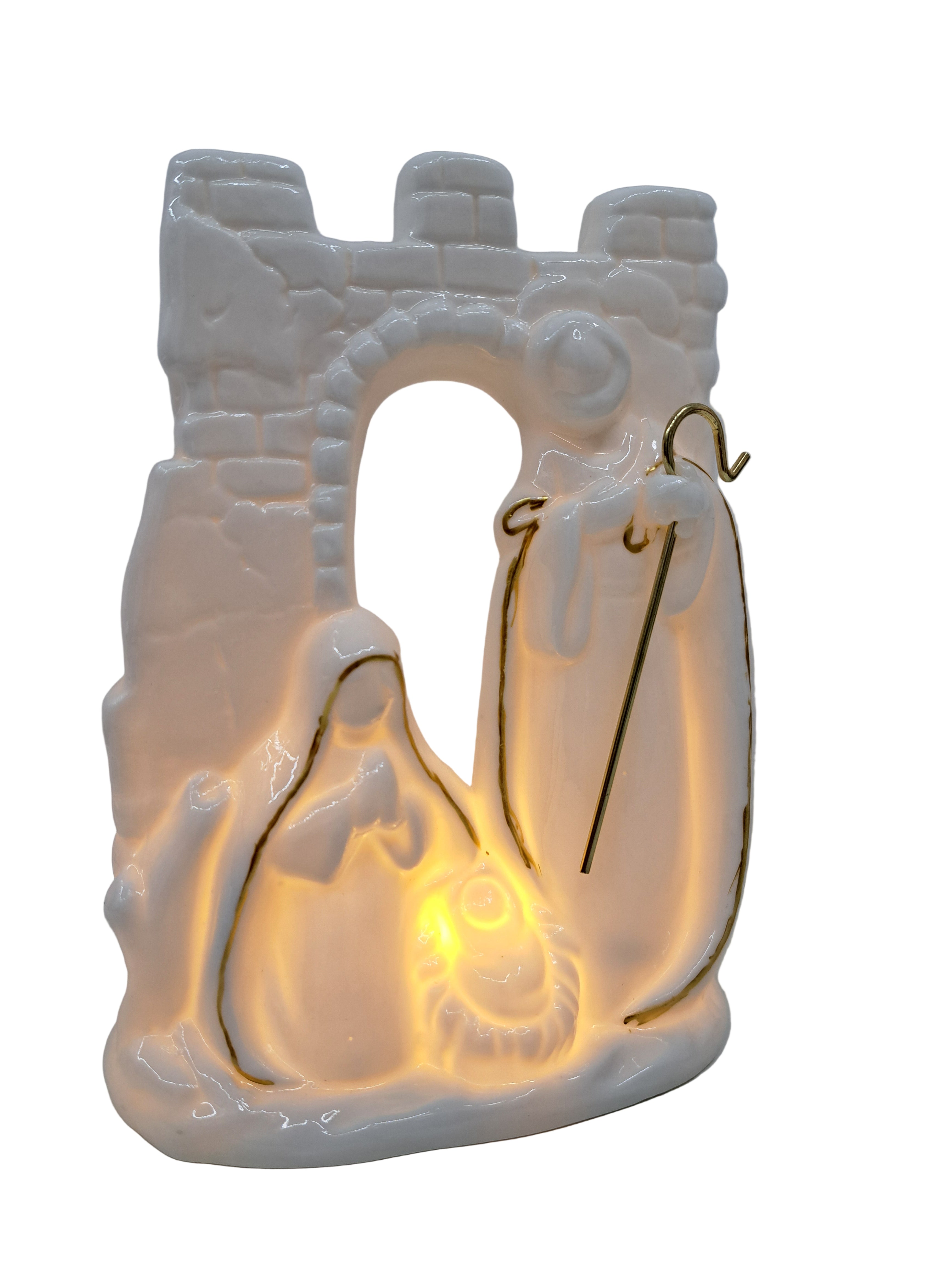 Sacra famiglia porcellana led cm 18,5