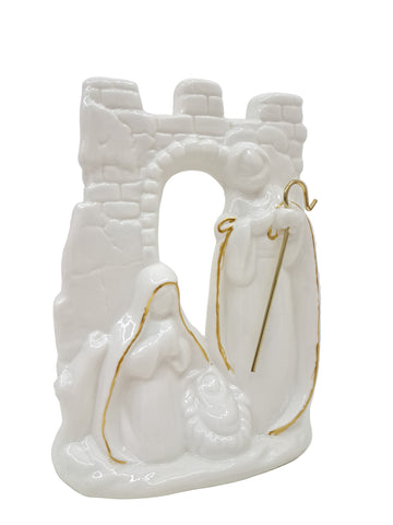 Sacra famiglia porcellana led cm 18,5